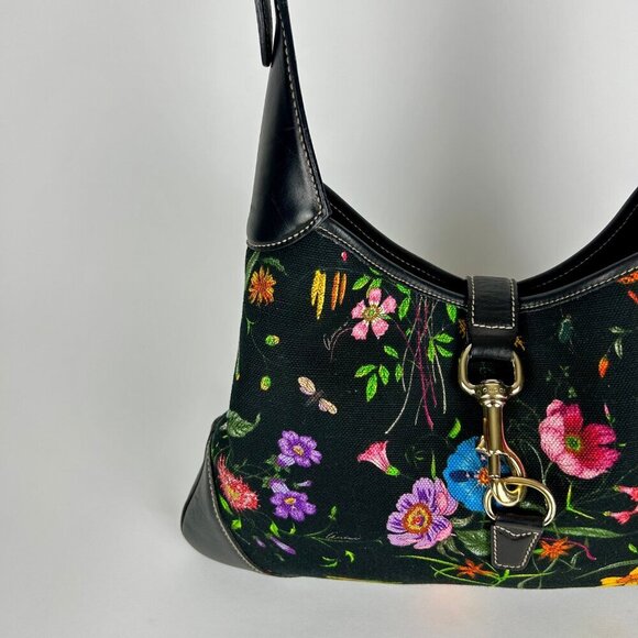 GUCCI FLORA JACKIE PRINTED CANVAS HOBO SHOULDER BAG - Picture 4 of 12